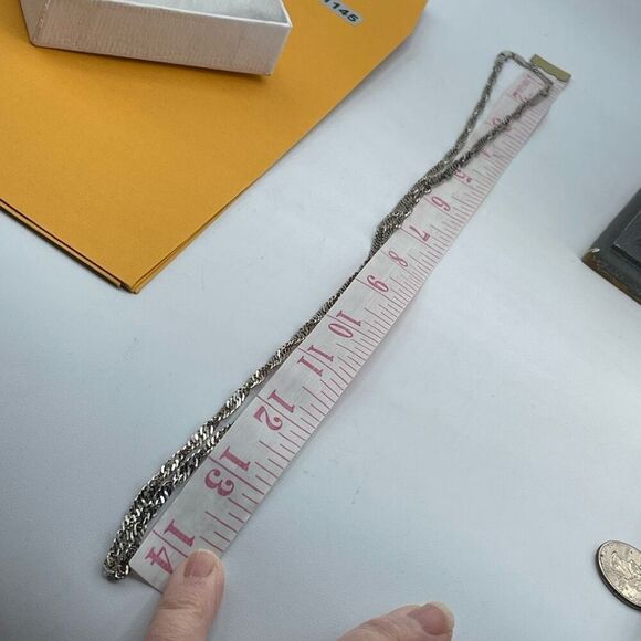 Long herringbone flat twisted Sterling silver chain necklace. - Picture 6 of 7